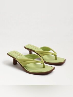 Sam Edelman Daphney Kiwi Leather Thong Lime Green Kitten Heel Mules Sz 9 BNWB